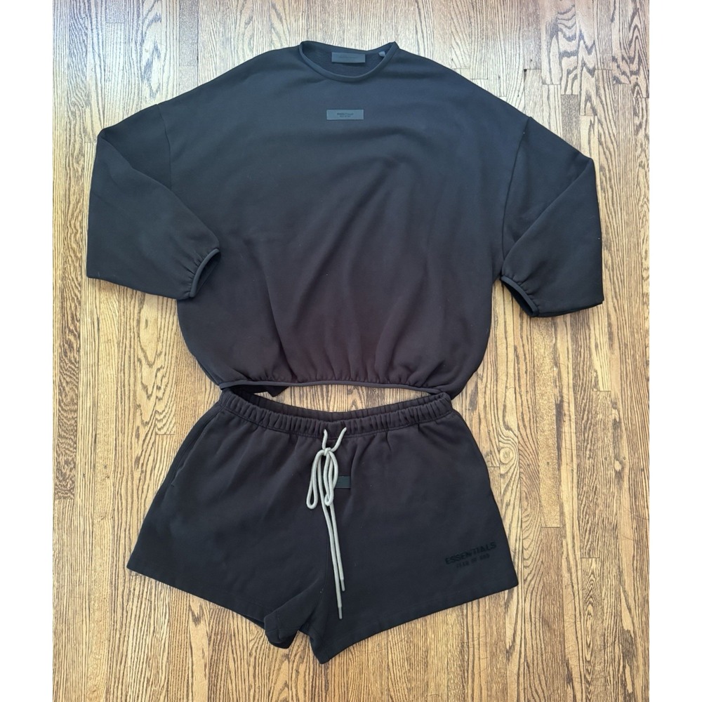 Fear of God ESSENTIALS Black Sweatshirt Shorts Set XL Matching Outfit